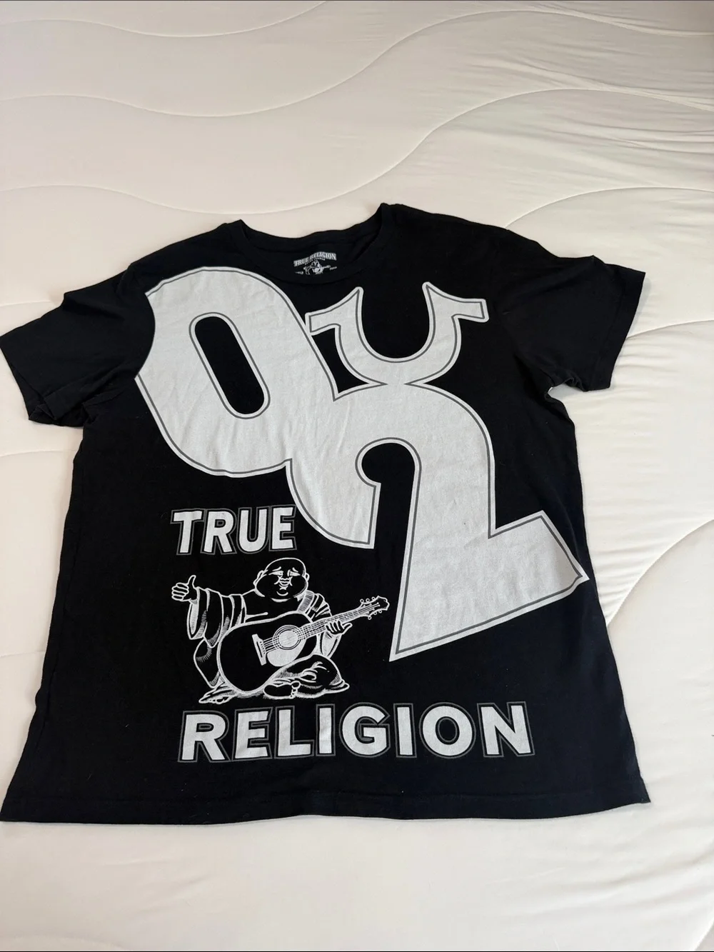 True Religion Black Tee with Large White Graphic '92 Motif